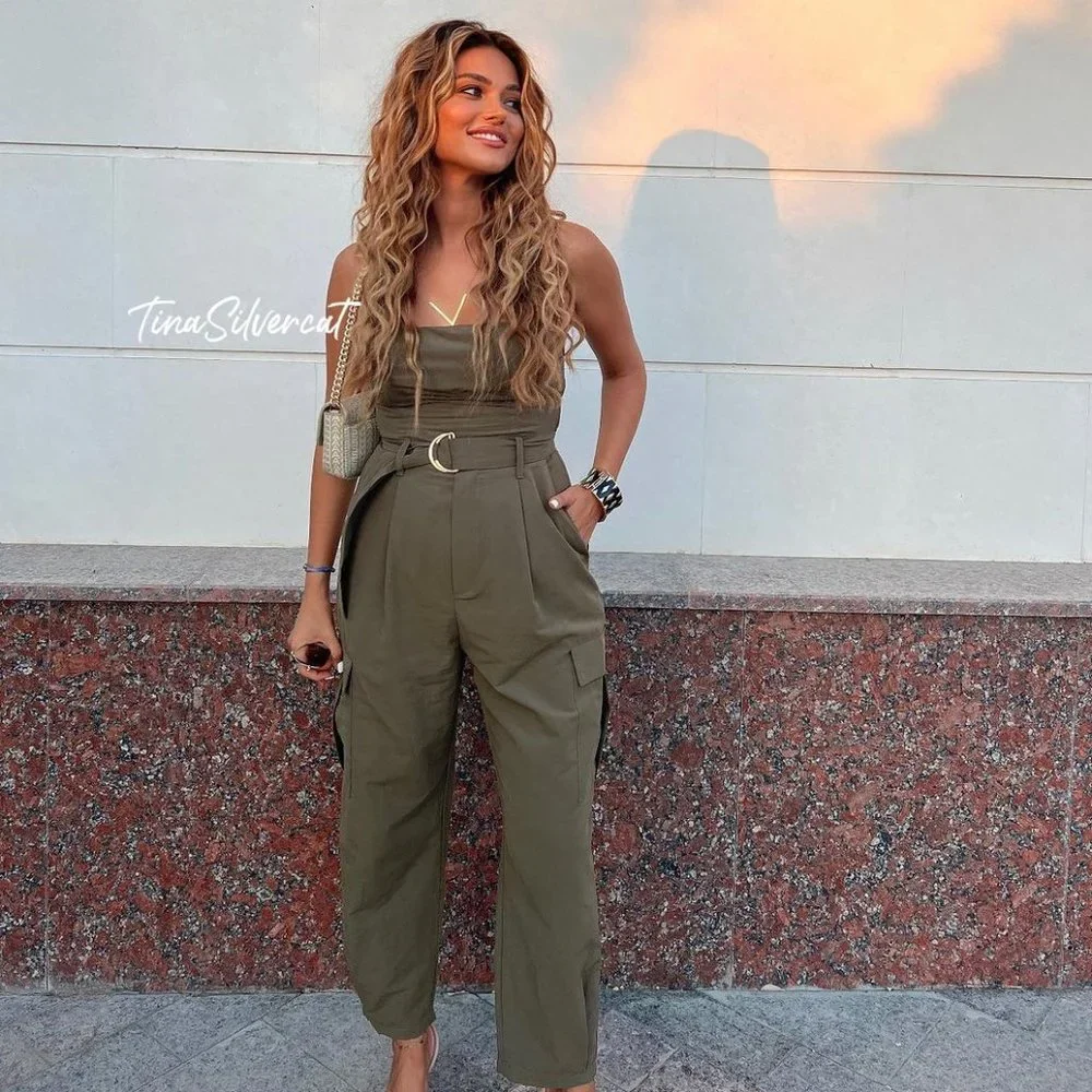BLOGGER'S FAVE! Zara Belted Strapless Jumpsuit Sx XS, S Khaki NWT